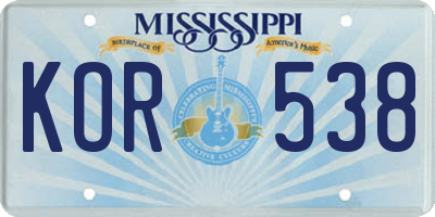 MS license plate KOR538