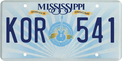 MS license plate KOR541