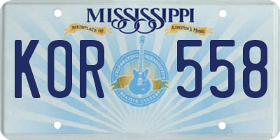 MS license plate KOR558
