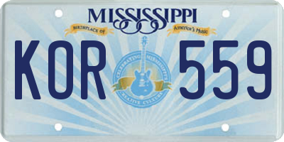 MS license plate KOR559