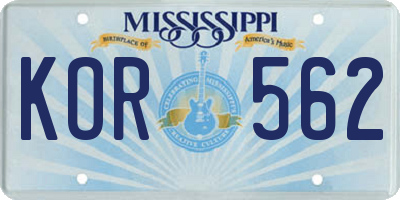 MS license plate KOR562