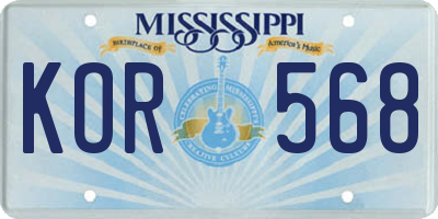 MS license plate KOR568