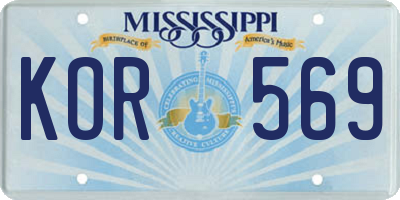 MS license plate KOR569