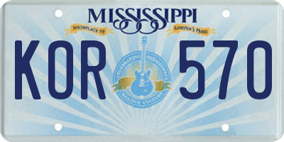 MS license plate KOR570
