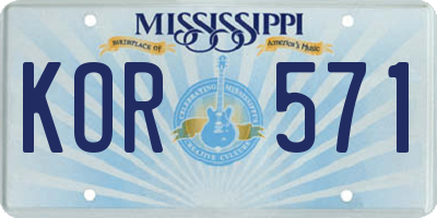 MS license plate KOR571