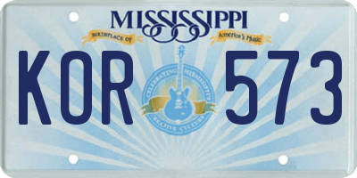 MS license plate KOR573