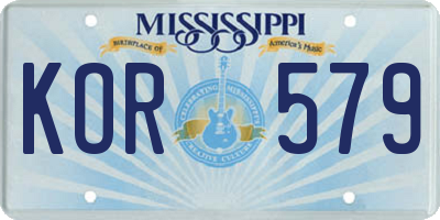 MS license plate KOR579
