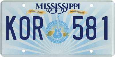 MS license plate KOR581