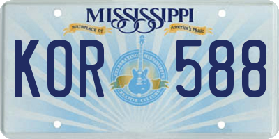 MS license plate KOR588