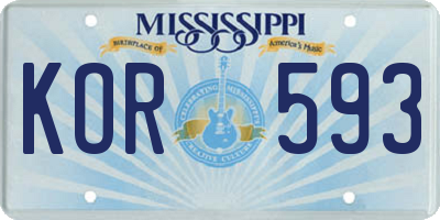 MS license plate KOR593