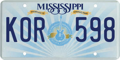 MS license plate KOR598