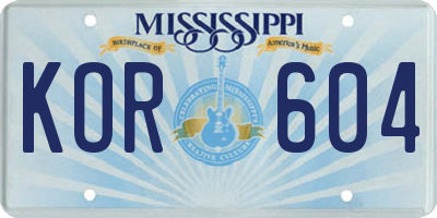 MS license plate KOR604