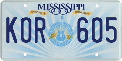MS license plate KOR605