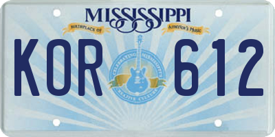 MS license plate KOR612