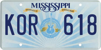 MS license plate KOR618