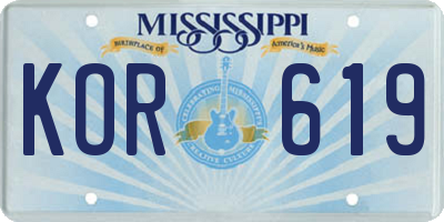 MS license plate KOR619