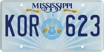 MS license plate KOR623