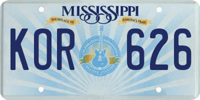 MS license plate KOR626