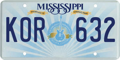 MS license plate KOR632