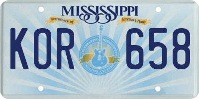MS license plate KOR658