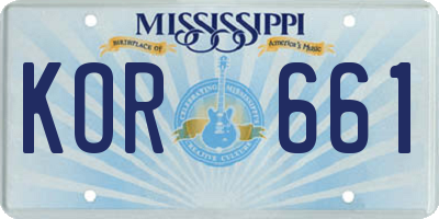 MS license plate KOR661