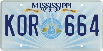 MS license plate KOR664