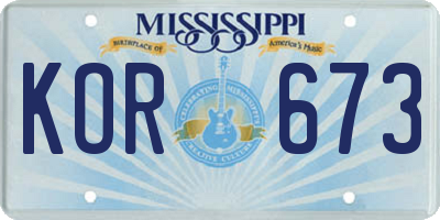 MS license plate KOR673
