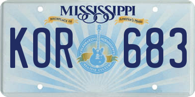 MS license plate KOR683