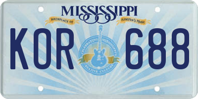 MS license plate KOR688