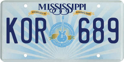 MS license plate KOR689