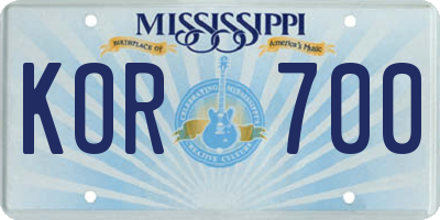 MS license plate KOR700