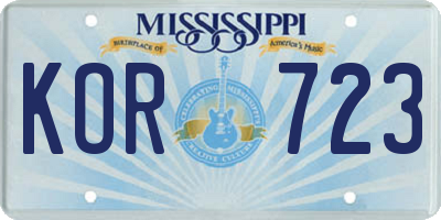 MS license plate KOR723