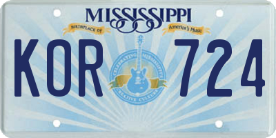 MS license plate KOR724