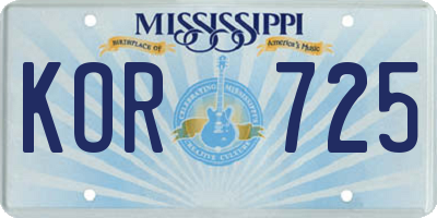 MS license plate KOR725