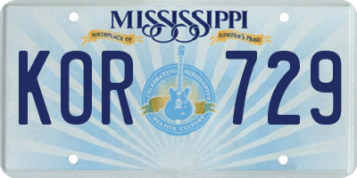 MS license plate KOR729