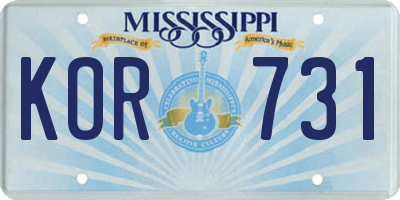 MS license plate KOR731