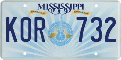 MS license plate KOR732