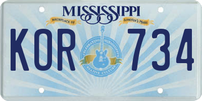 MS license plate KOR734