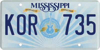 MS license plate KOR735