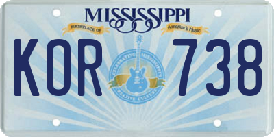 MS license plate KOR738