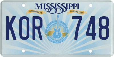 MS license plate KOR748