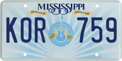 MS license plate KOR759