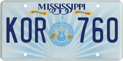 MS license plate KOR760