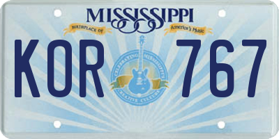 MS license plate KOR767