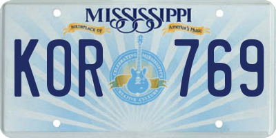 MS license plate KOR769