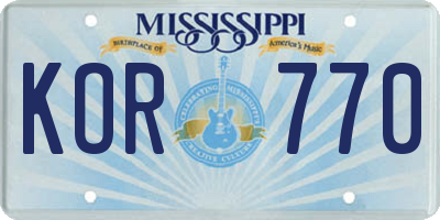MS license plate KOR770