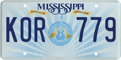 MS license plate KOR779