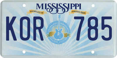 MS license plate KOR785