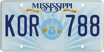MS license plate KOR788