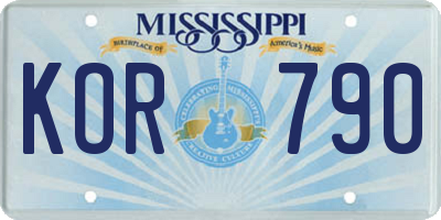 MS license plate KOR790